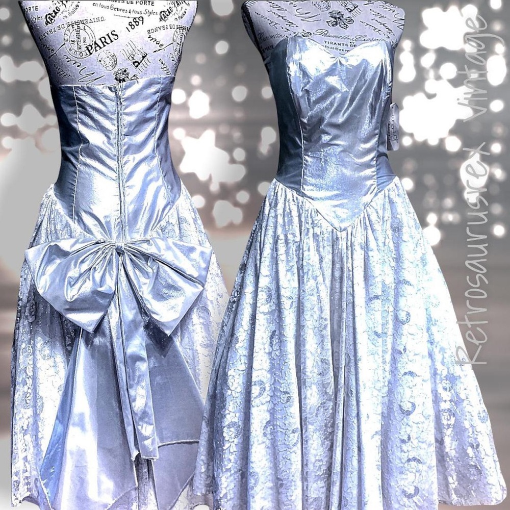 BOGO FREE - Vintage Deadstock 1980’s Silver Lamé & White Tulle Party Dress